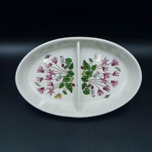 Portmeirion China Botanic Garden Cyclamen Oval Divided Vegetable Serving Bowl